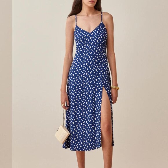 Reformation Crimini Slip Dress - Blue Moray Sz 10 - Picture 2 of 7